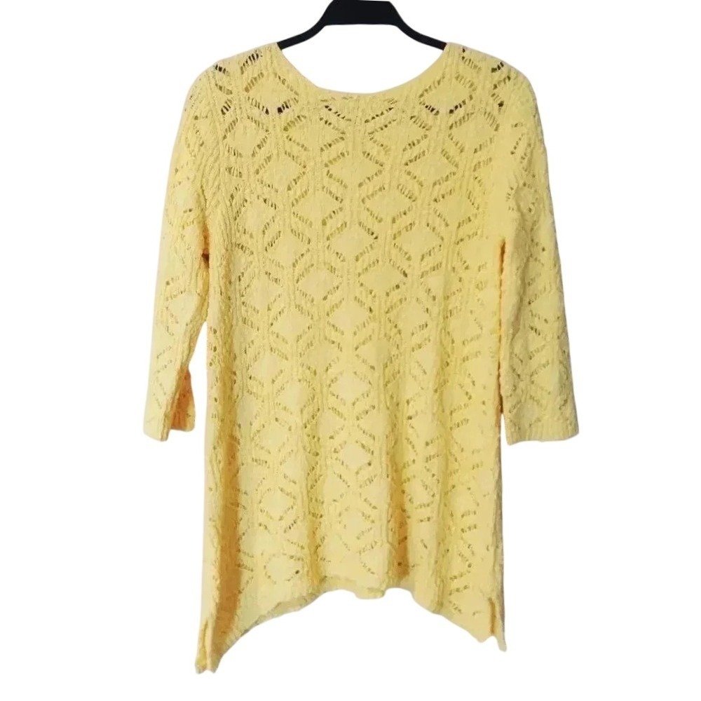 Chadwicks of Boston Yellow‎ Cotton Pointelle Knit Sharkbite Hem Sweater Medium